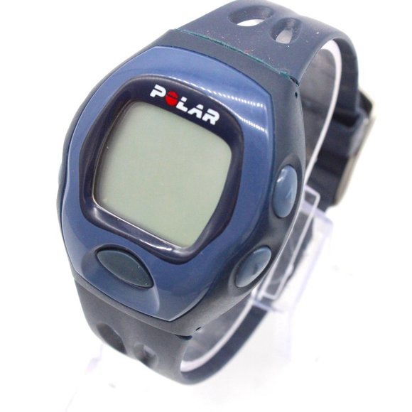 Vintage Polar Digital Watch Mens Navy Blue Stainless Steel Alarm Rubber Band - Picture 1 of 8